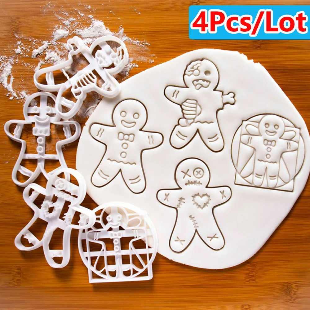 1/4Pcs Halloween Gingerbread Man Skull Cookie Cutter Zombie Skeleton Baking Biscuit Cake Mold Halloween Christmas Party Decor