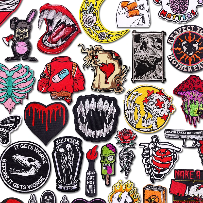 

Утюг на заплатке в стиле панк с черепом для одежды, термоклеевая нашивка на одежду, нашивки с вышивкой, пришитые/плавкие нашивки, значки «сделай сам», наклейка