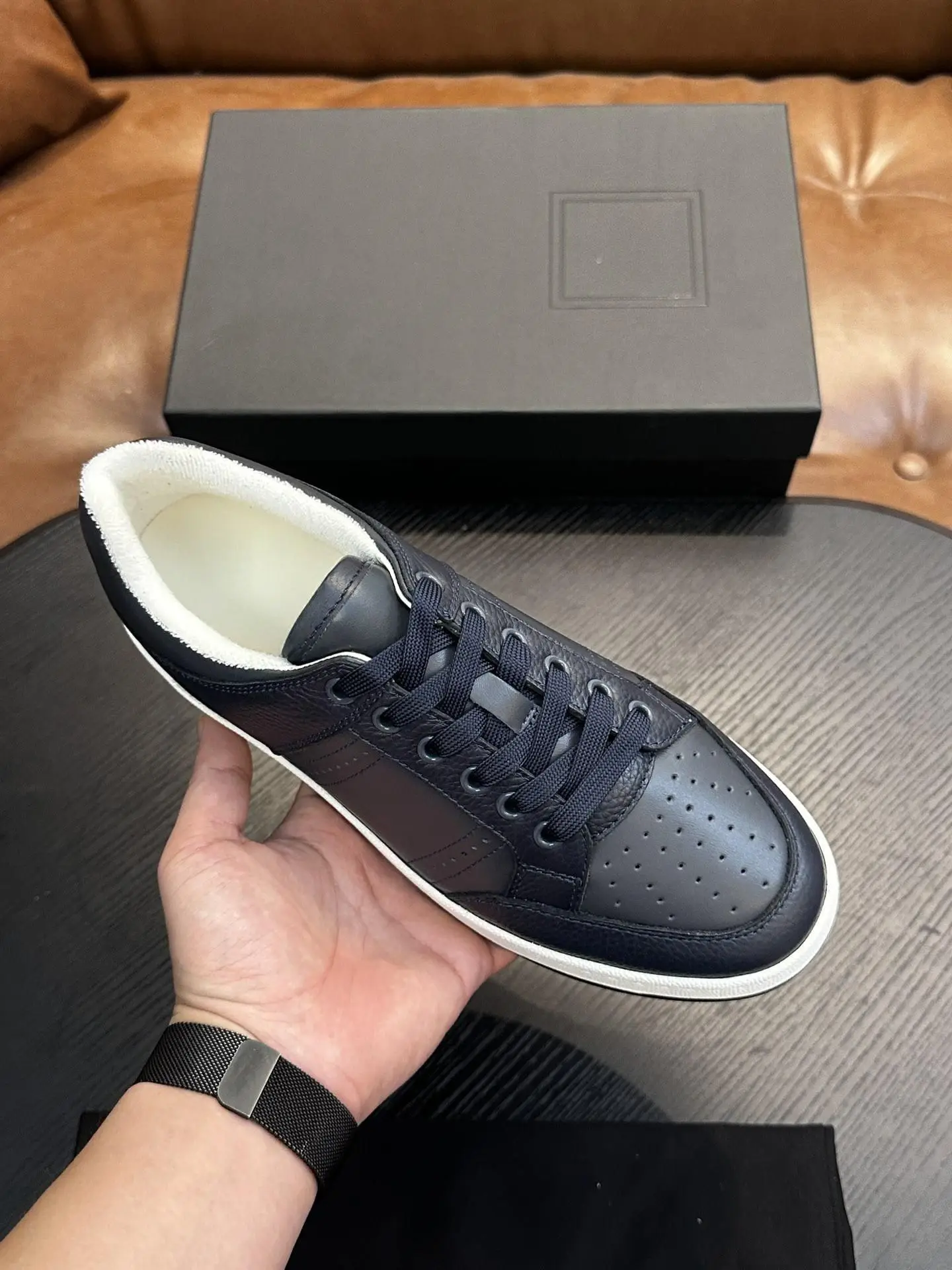 Unisex Fashion Lace Up Board Sneakers Breathable Perforated Design Thick White Flat Sole All Match Street Footwear