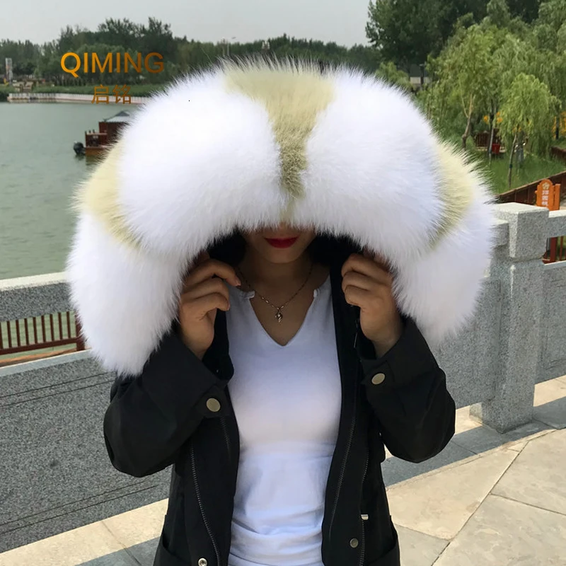 100% Real Fox Fur Collar Winter Woman Natural Fluffy Fur Gray Collar Real Fur Shawl Raccoon Collar Fur Scarf Women Luxury