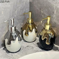 Gilded Gold Ceramic Hand Soap Dispenser Hotel Hand Soap Bottle Bathroom Lotion Bottle Soap Pump Home Bathroom Accessories