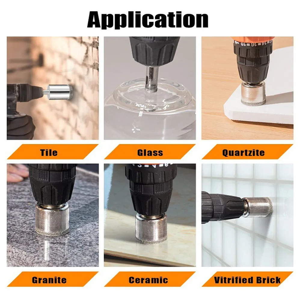 10pcs Diamond Coated Drill Bit Hole Saw For Glass Marble Granite Stone For Electric Hand Drill Electric Drill Power Tool Parts