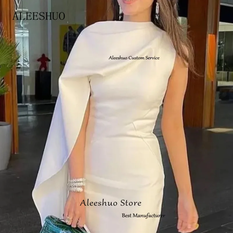 Aleeshuo Simple Satin Ivory Long Prom Dresses Mermaid Pleated One-Shoulder Evening Gowns Formal Party Dress Tea-Length 2024