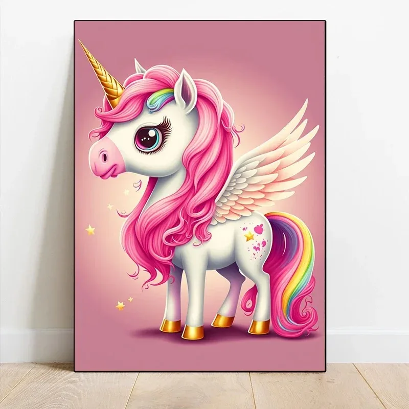 Cartoon Magic Unicorn Poster and Prints Classic Dreams Rainbow Canvas Painting Wall Art Pictures for Living Room Nursery Decor