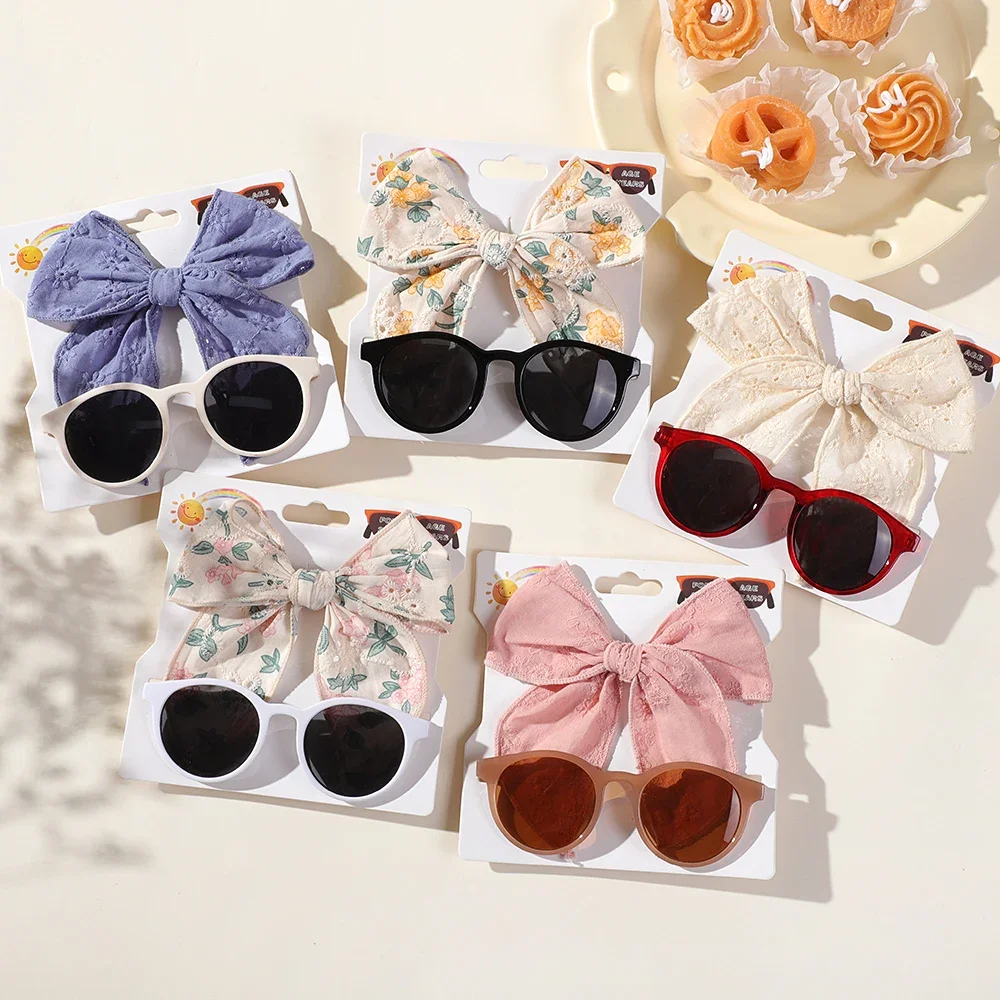 

2Pcs/set Lovely Big Bows Hairclip Retro Sunglasses for Children Handmade Printing Cheer Bow Hairgripes Girl Hair Accessories