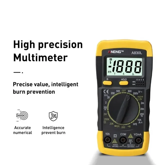 A830L LCD Digital Multimeter AC DC Voltage Diode with Buzzer Function Freguency Multitester Current Tester Luminous Display