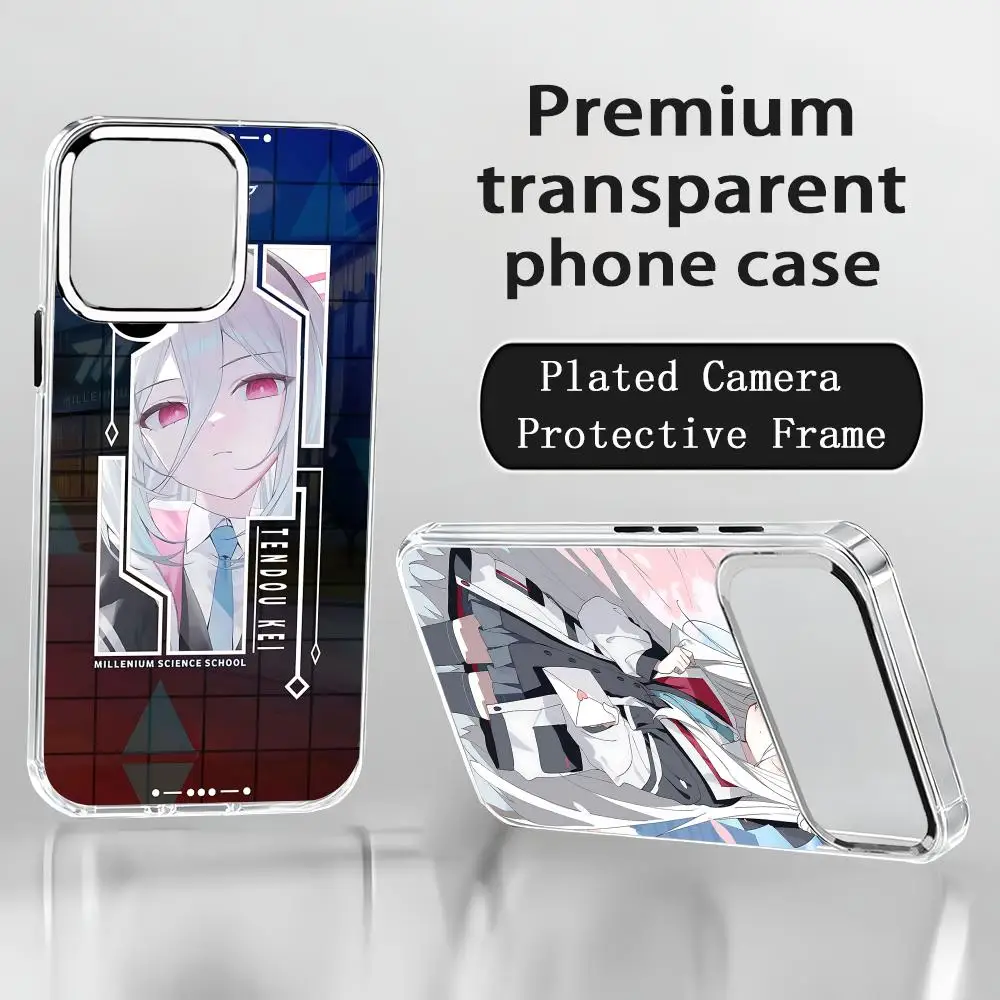 Blue Archive kei Phone Case For iPhone 18 17 16 15 14 13 12 11 Pro Max Plus Chrome Button Camera Ring Transparent