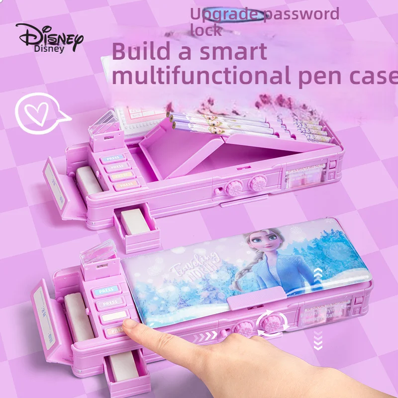 صندوق قرطاسية إبداعي متعدد الوظائف من ديزني سبايدر مان للأولاد والبنات، مقلمة قفل بكلمة مرور للأطفال، لعبة للاستخدام المدرسي