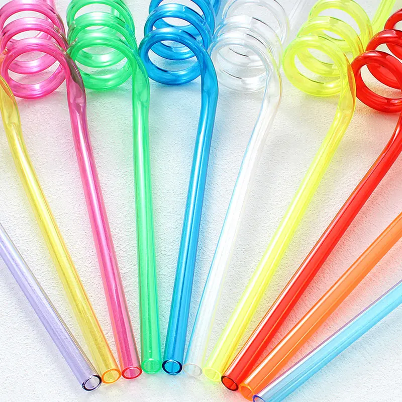 12pcs Straw Colorful Reusable Spiral Plastic Drinking Straws, Funny Straws for Children Birthday Party Supplies, Christmas