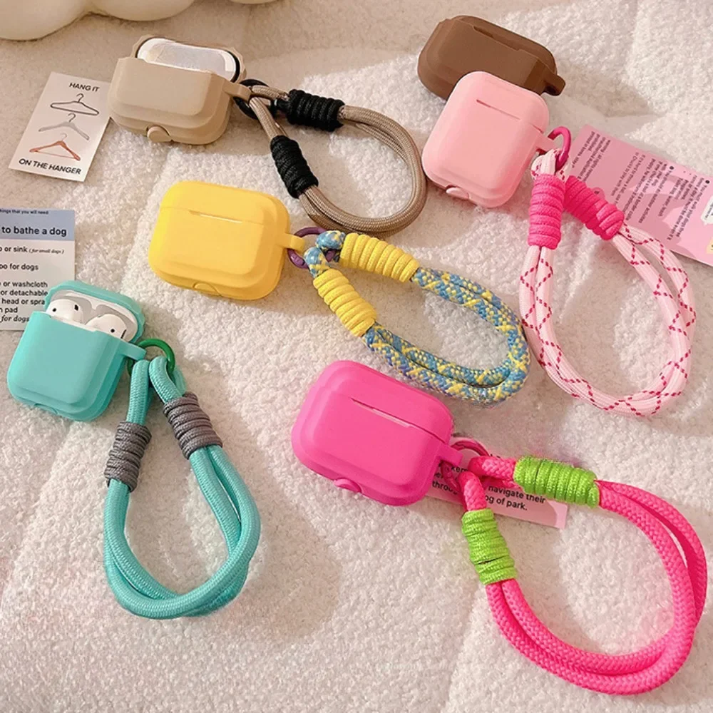 Capa de silicone macio cor doce coreano para airpods pro 2 3 1 4 menina fone de ouvido capa protetora com cordão anti-perdido acessórios