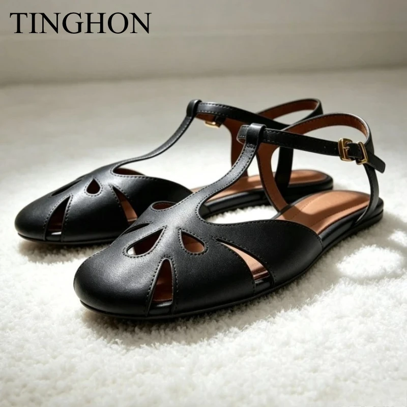 sandalias-gladiador-tinghon-Unicas-con-correa-en-t-y-diseno-hueco-para-mujer-con-hebilla-en-el-tobillo-ideales-para-vacaciones-de-verano-y-playa