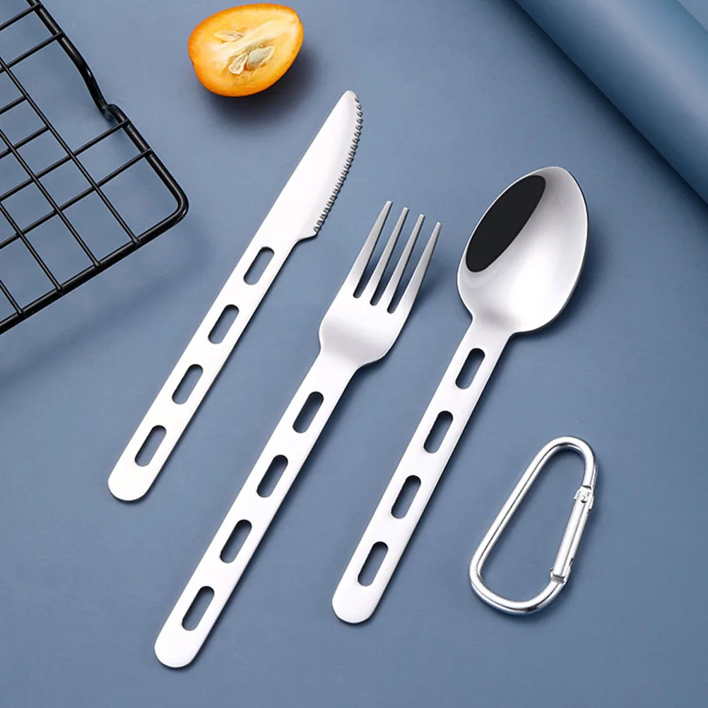 

1Set Reusable Stainless Steel Flatware Set Lightweight Fork Spoon Cutter for Camping Hiking Bbq Outdoor Use Cutlery Kit
