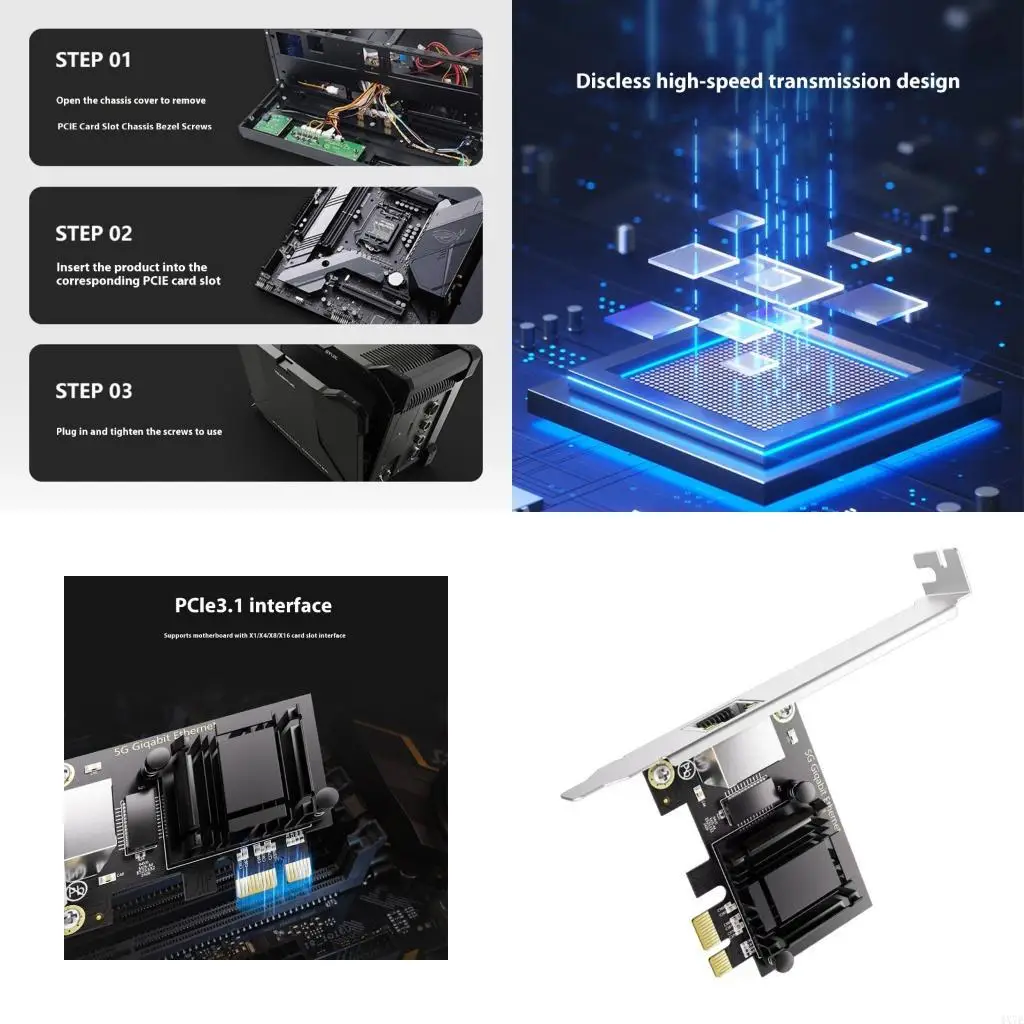 

4X7E PICE To RJ45 RTL8126 10/100/1000/5000Mbps Gigabit Ethernet Networking Adapter