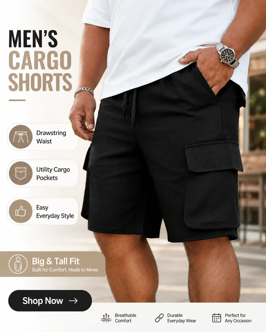 

plus Size Men's Solid Color Casual Work Shorts with Simple Design And Flip Cover Pockets for Daily Wear Comfortable And Stylish