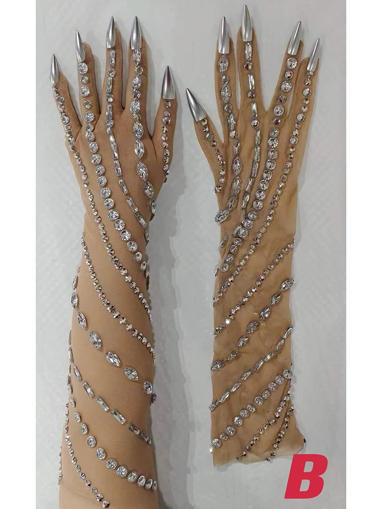 High Quality Rhinestone Elastic Gloves 2024 New Fashion Custom Women'S Clothing