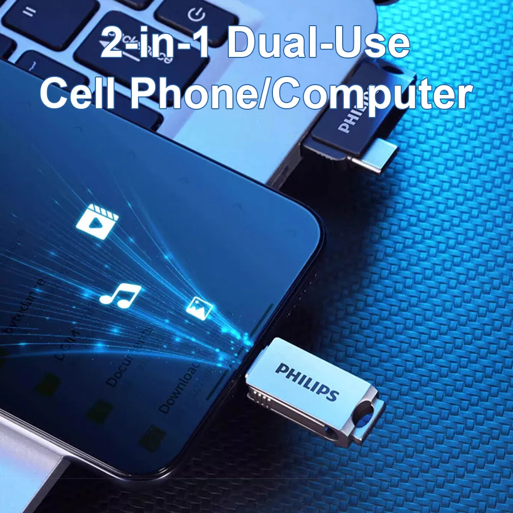 Philips 128GB Ultra Dual Drive Go USB Type-C Flash Drive Thumb Drive Pen Drives Jump Drive for Data Storage, File Sharing.