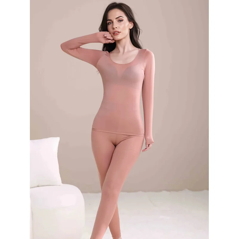 مجموعة حرارية للخريف والشتاء للنساء، بما في ذلك قمم وسراويل ضيقة بأكمام طويلة، وخفيفة الوزن بدون خياطة #1