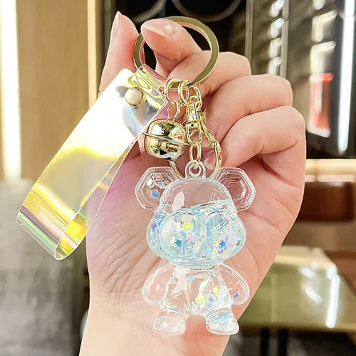 아크릴 오일 드래곤 베어 퀵샌드 병 키 체인, 자동차 가방 키 펜던트, 귀여운 작은 선물, 장식품.