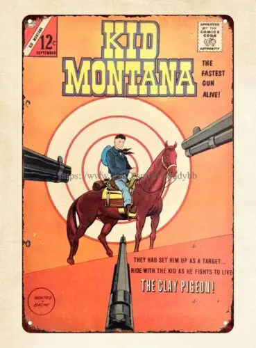 home wall Kid Montana 1963 comic gun western metal tin sign