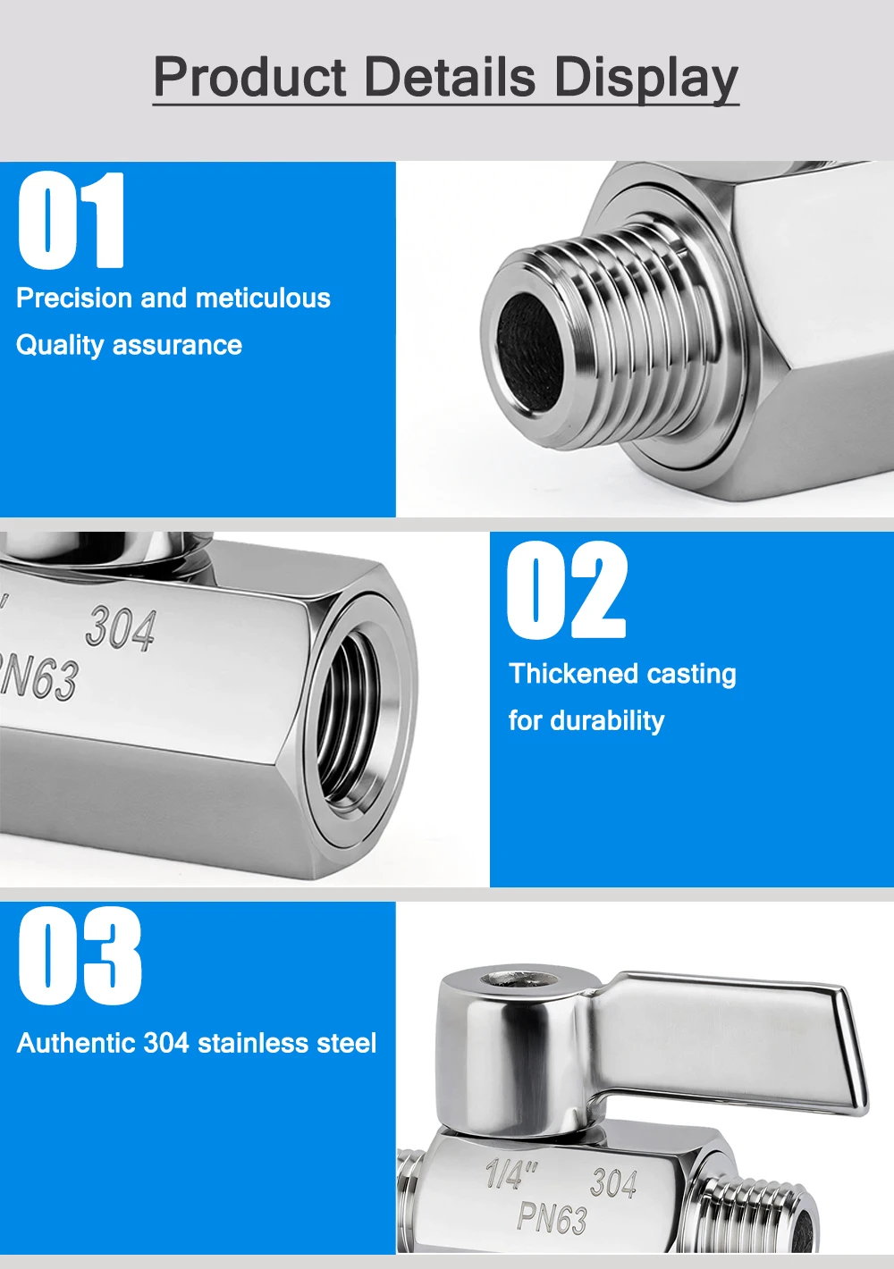 SS304 Edelstahl Mini-Kugelhahn | BSP/NPT Gewinde-Kompaktventil | Hochdruck-Durchflussregelung für Heimbrauerei & Flüssigkeitssysteme – Detail 1