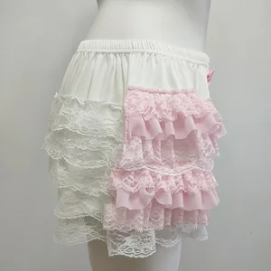 Multicamed Siedlungsshorts im Lolita -Stil für Frauen, süße Spitzenshorts, Blumenbänder, elastische Taille, süße Mädchen, Kawaii -Kleidung 9 Hauptverkäufe kurz Florido Female - №4
