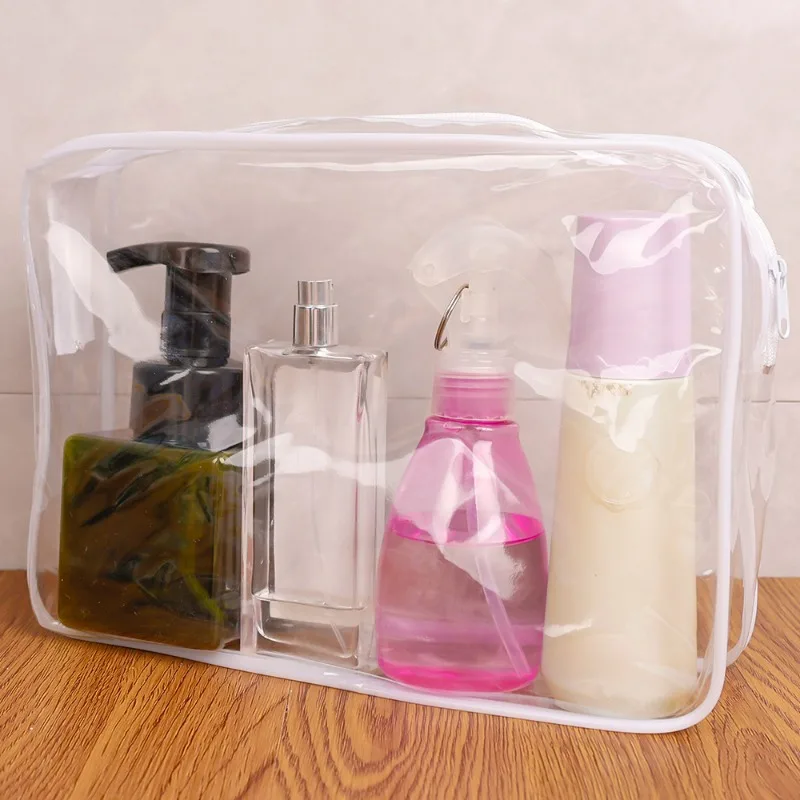 Borsa per il trucco trasparente da viaggio in PVC semplice borse per cosmetici portatili di grande capacità borsa per il lavaggio resistente all'usura sicura impermeabile