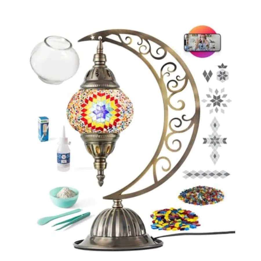 

Turkish Mosaic Moon Lamp Making Kit DIY Colorful Glass Decorative Table Desk Light Craft Kit For Adults Make Your Own Lamp Livi
