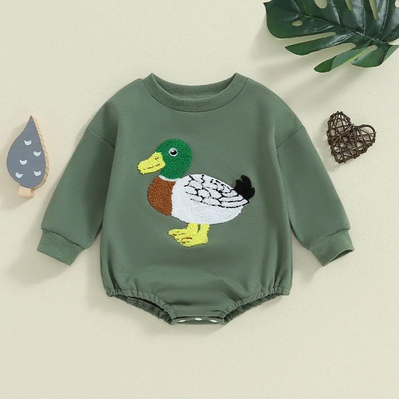 

Baby Rompers Boys Girls Long Sleeve Crew Neck Embroidery Duck Loose Fits Casual Jumpsuits Newborn Autumn Clothes