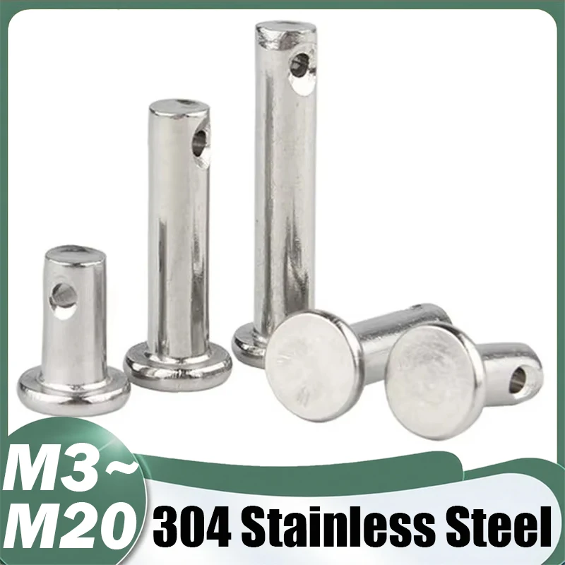304 Stainless Steel with Hole Pin Shaft Cotter Pin Set Flat Head Cylindrical Plug Pin Positioning M3M4M5 M6 M8~M20 GB882