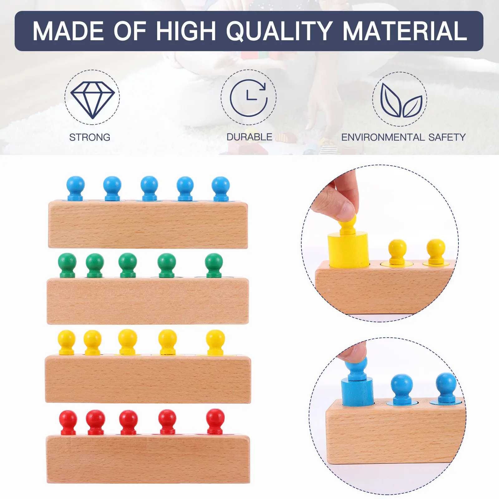 

Montessori Educational Wooden Cylinder Socket Early Development Senses Gift Durable Safe Smooth Enhance Observation Handeye
