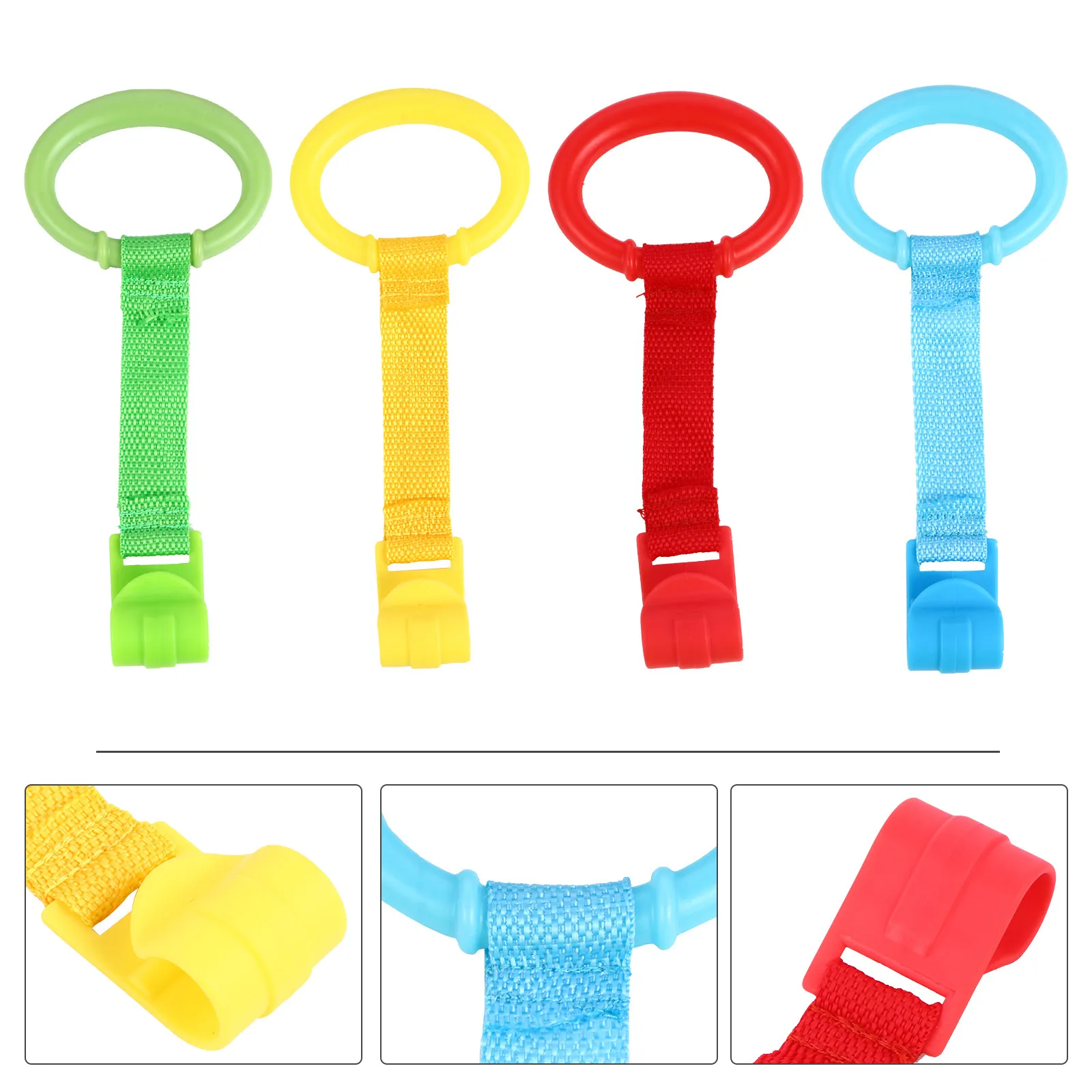 4Pcs Baby Stand Up Pull Rings Portable Crib Hand Ring Infant Learning Walking Tool Nursery Cot Hanging Ring Baby Stand Up Rings