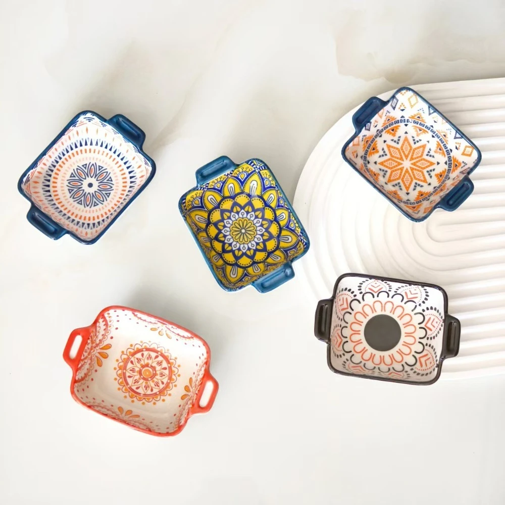 Double-Handled Dipping Plates, Underglaze Color Household Seasoning & Vinegar Dishes