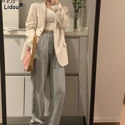 Button Solid Color Blazers Pockets Notched Loose Temperament Business Casual Elegant Fashion Spring Summer Thin Women's Clothing