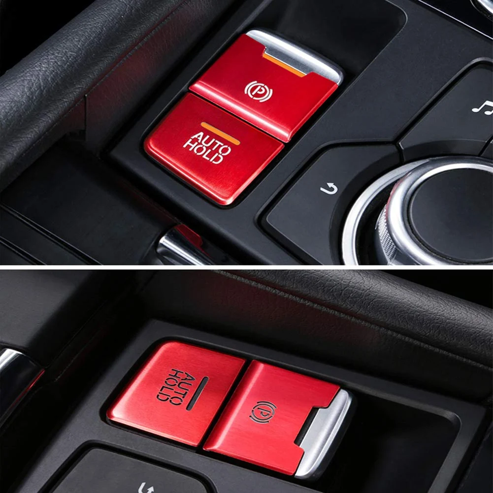 Cubierta de Botón Multimedia de freno de mano electrónico, embellecedor rojo de 7 piezas para Mazda 3, 6, CX-5, CX-9, 2016-2020, pegatina de consola central