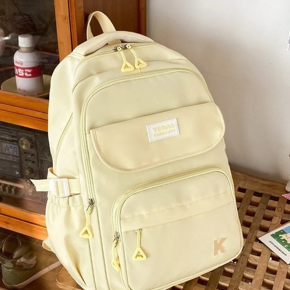 Korean Version Canvas Backpack Large Capacity Casual Travel Schoolbag Back to School Solid Color Computer Bag