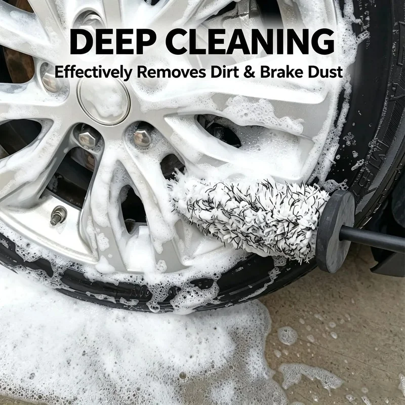 Car Wash Microfiber Wheels Brush Highly Water Absorption Soft Plush Tire Brushes Non-Slip Handle Cleaning Hub Rims Spokes Fender