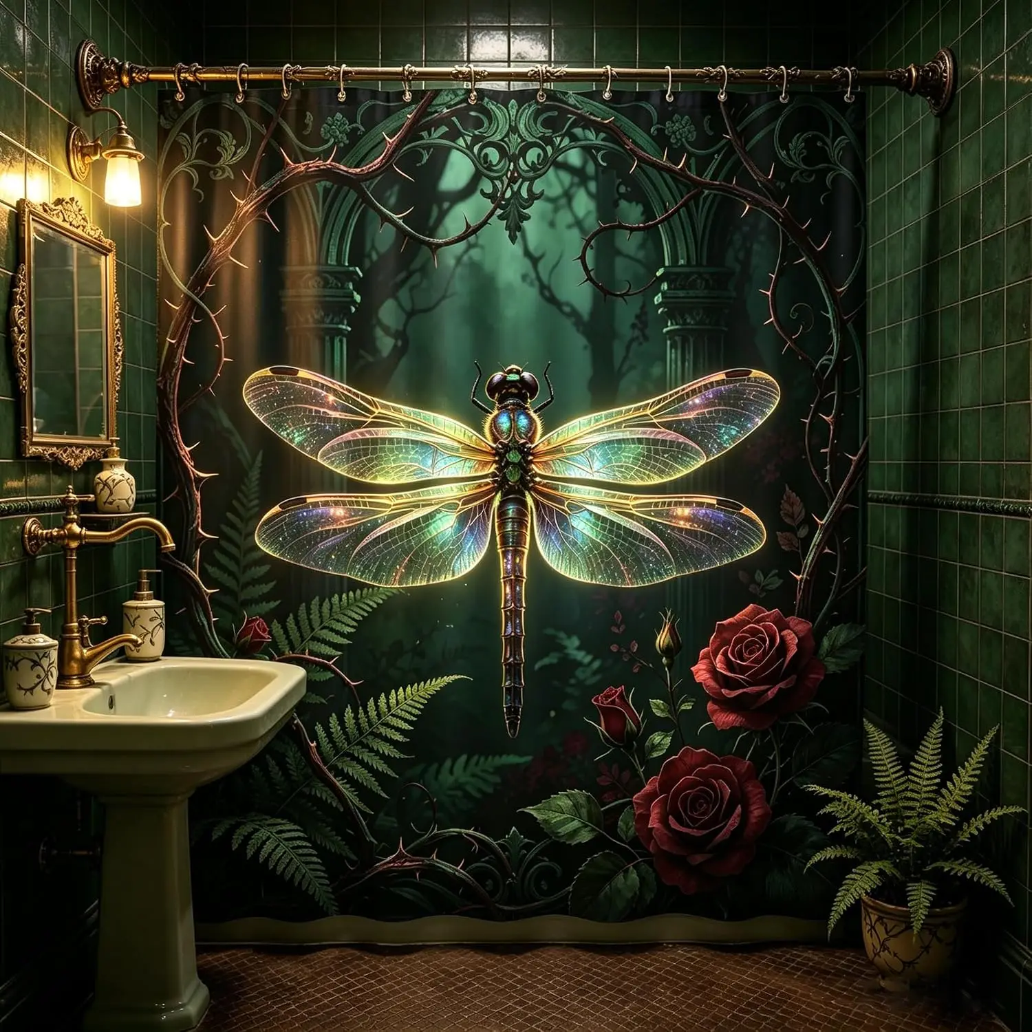 Gothic Dragonfly Shower Curtain, Polyester with Hooks, 70