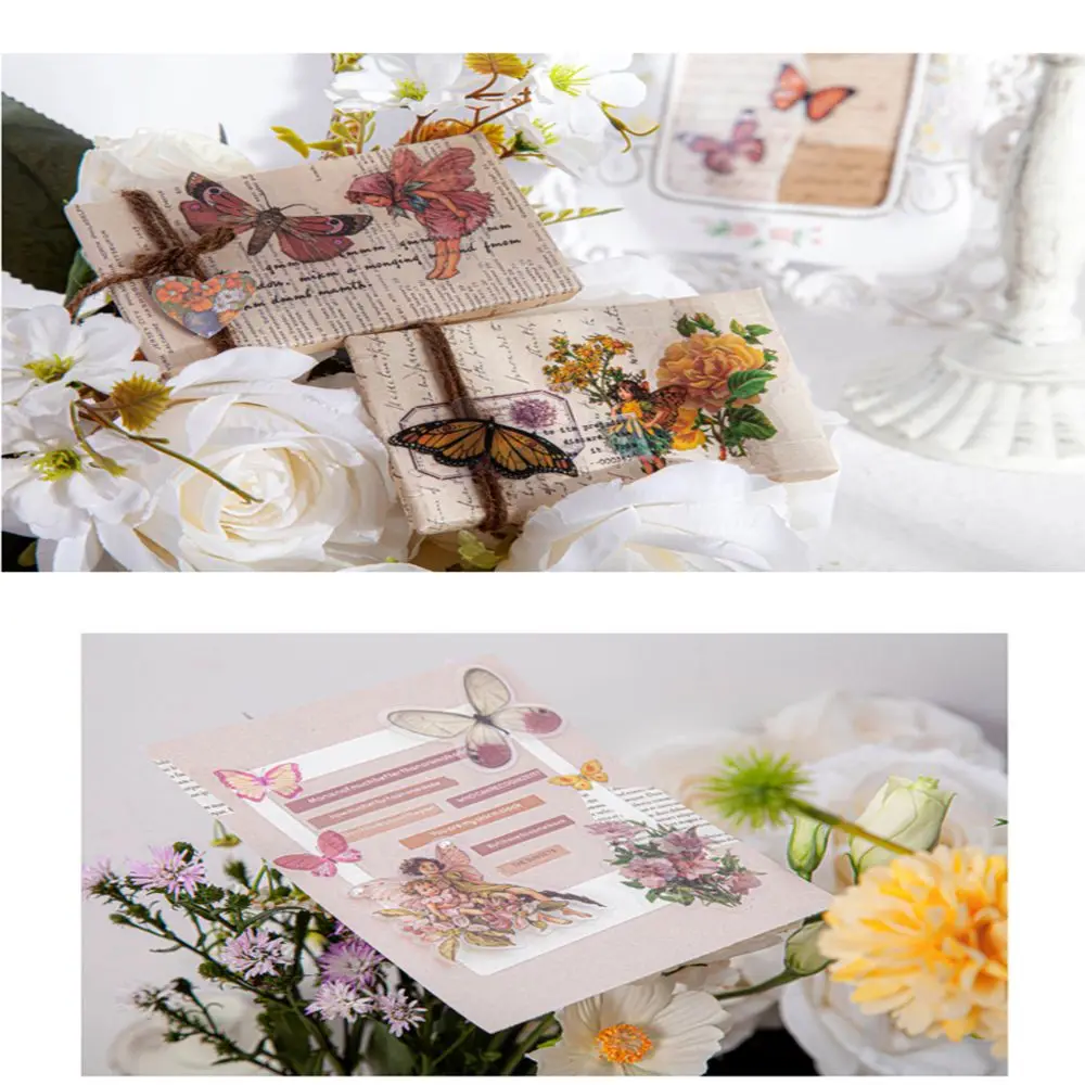 Journal Decor Scrapbooking Material Fairy Butterfly Sticker PET Stickers DIY Scrapbooking Flower Elfin Decorative Label