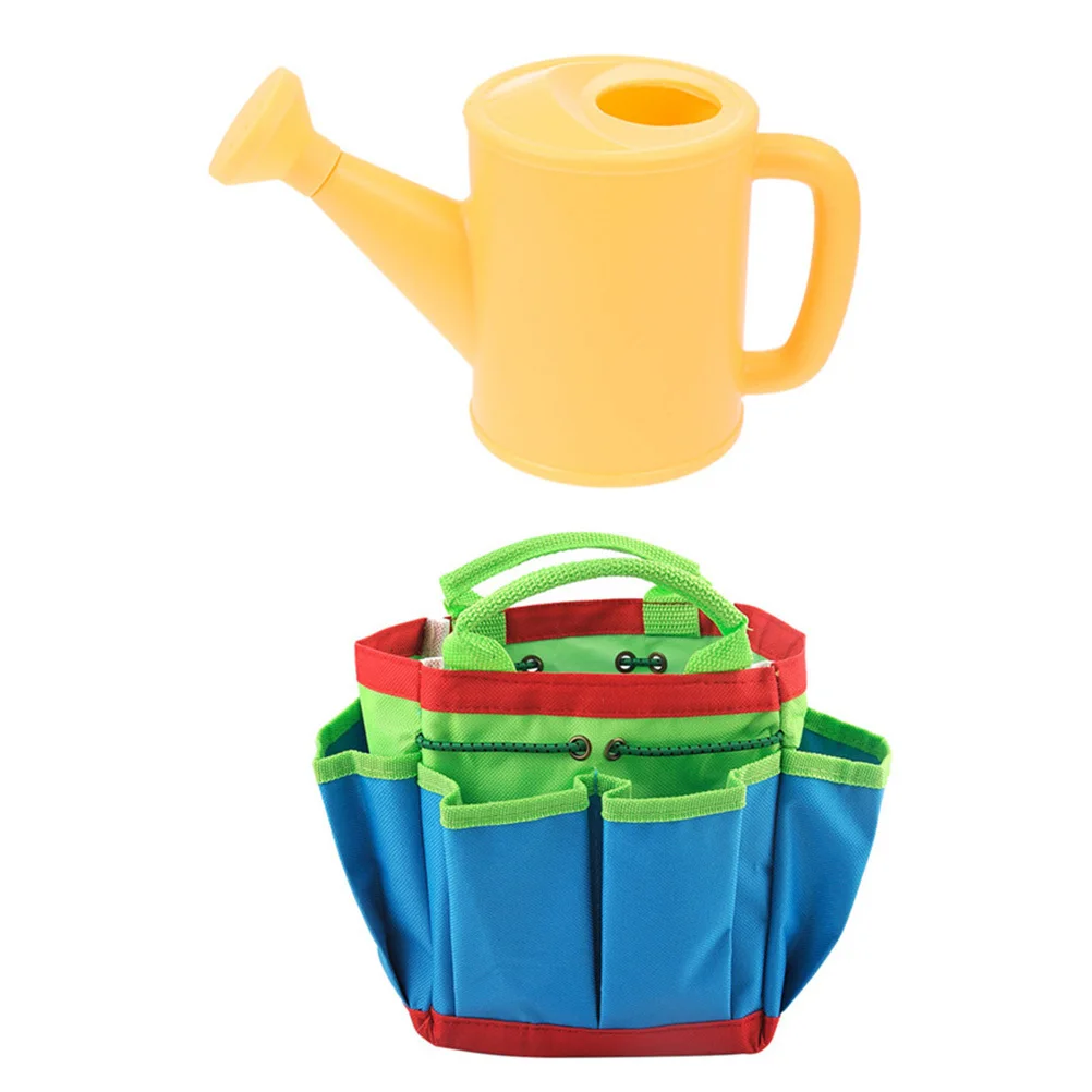 1 ensemble de Pot d'arrosage en plastique, sac en tissu, Kit d'outils de jardinage pour enfants, pour la plantation en plein air, l'agriculture, ameublissement du sol, panier de fleurs portable