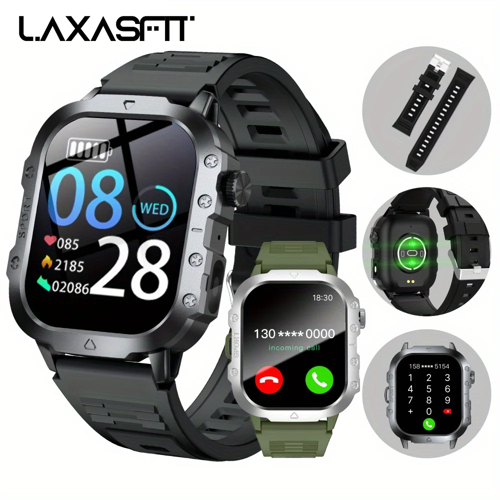 

2026 New Rugged Military Smart Watch Men's Watch 2.01Inch HD Touch Screen Voice Bluetooth Call LED Flashlight Outdoor Smartwatch