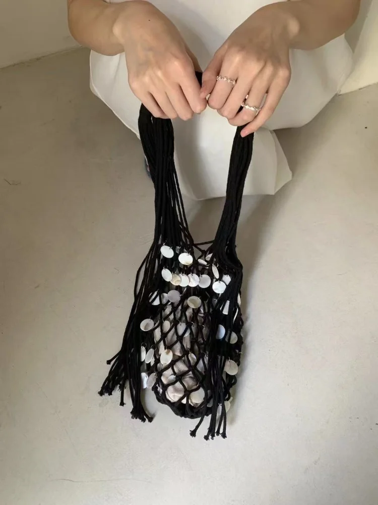 Богемная сумка ручной работы из ракушек для женщин, дизайн с кисточками, полая сумка на плечо, летние повседневные сумки для отдыха и путешествий, женские сумки подмышками