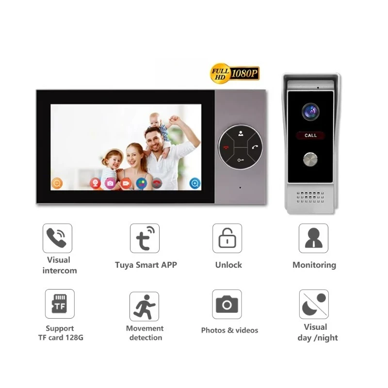 7 Inch WiFi Doorbell Camera Video Intercom 4 Wire Video Door Phone Intercom System for Villa Home Apartment