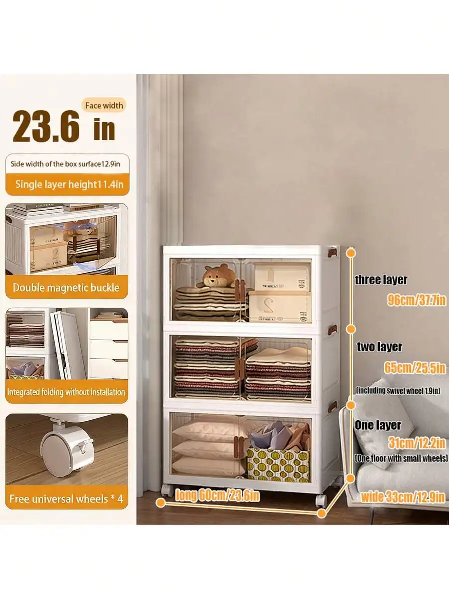 60CM-2/3/4/5 Layers Extended And Narrow Storage Cabinet With Transparent Door, Plastic Foldable Storage Box Suitable For Small S