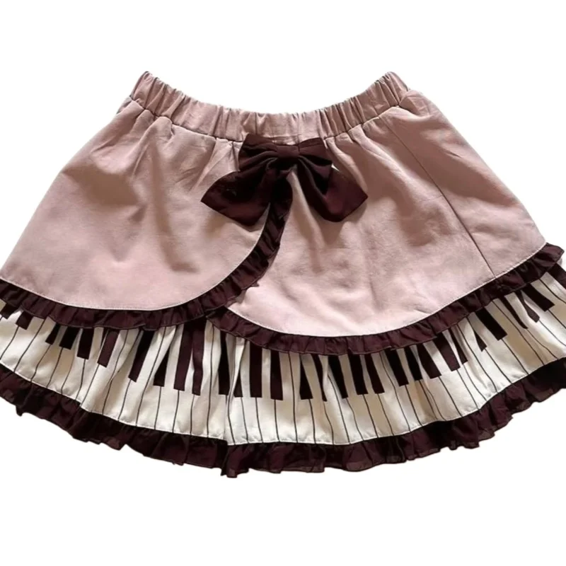 Deeptown Japanese Style Bow Mini Skirt Women Kawaii Sweet Lolita Short Skirts Harajuku Y2k Lace Patchwork Ruffles Cake Skirts