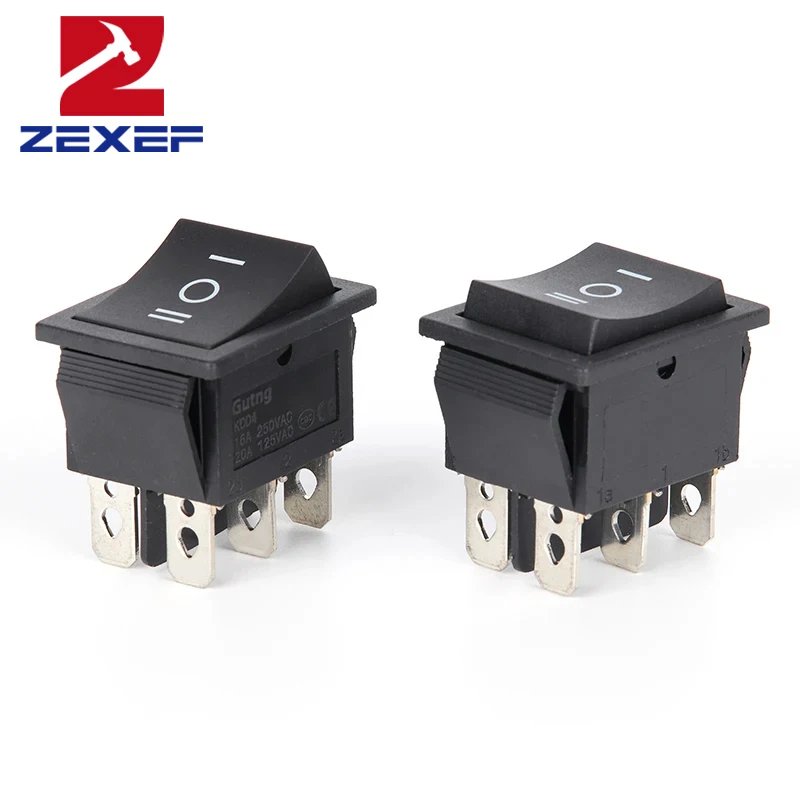 2PCS Rocker Switch 6 Pins 3 Position ON/Off/ON AC 20A/125V 16A/250V DPDT Car Boat Black Switch