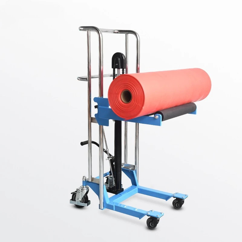 

Roll film feeding drum hydraulic stacker, round material rotating roller lift