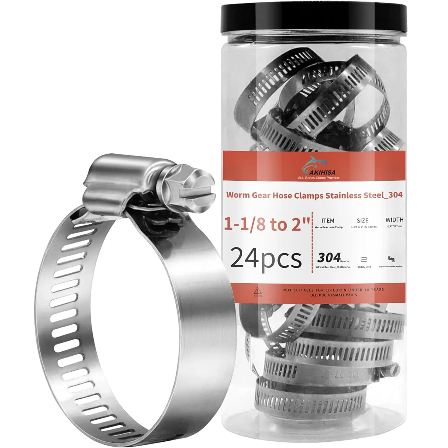 

24 шт. хомуты для шлангов из нержавеющей стали 304, регулируемые 27-51 мм, червячные хомуты для топливопровода, автомобильные хомуты для труб для сантехники