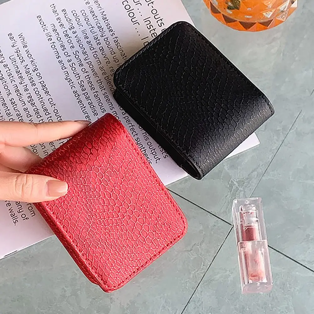 Durable PU Leather Lipstick Bag With Mirror Mini Lipstick Pouch Snap Button Lipstick Protective Cover