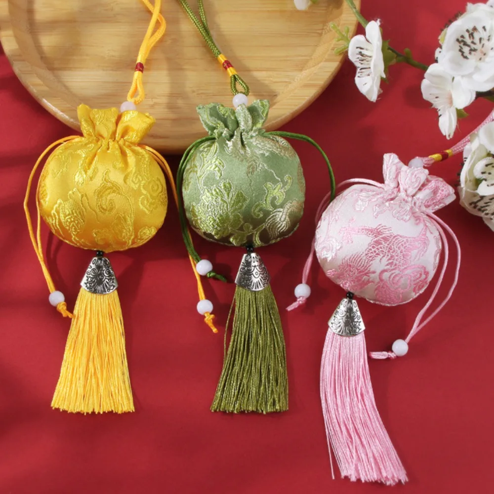 

Retro Flower Women Sachet Embroidery Hanging Chinese Style Sachet Tassel Dragon Coin Purse Ladies