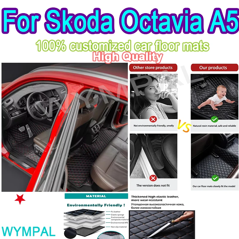 

Luxury Automotive Car Floor Mats For Skoda Octavia A5 2004 2005 2006 2007 Auto Leather Women Car Mats Custom Coverage Full Set